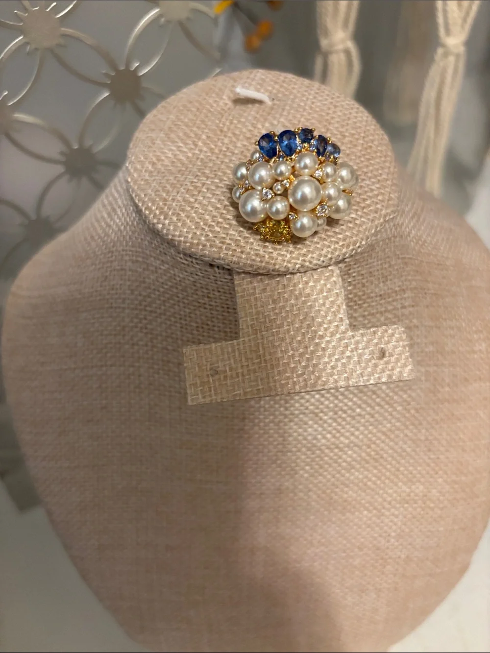 kate spade Gold Tone Ring with White Pearls and Blue Crystals